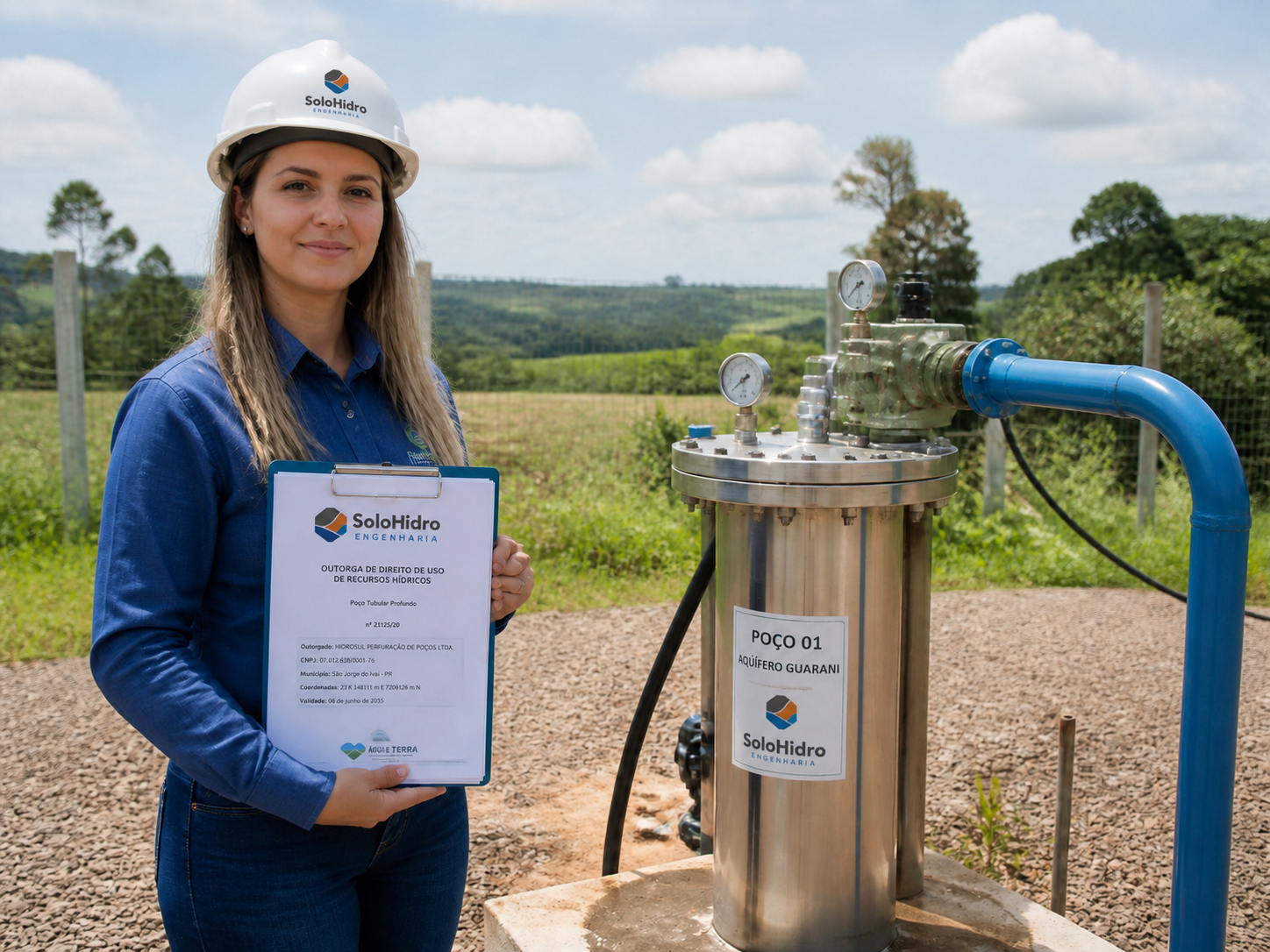 Engenheira da SoloHidro apresentando outorga de poço artesiano no Paraná